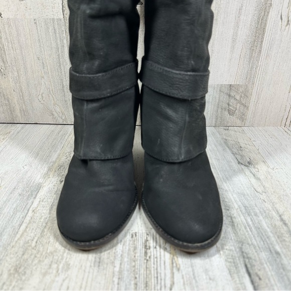 Vince Camuto Alician Leather Black Wedge Heels Buckle Knee High Boots #1299 - Picture 6 of 12